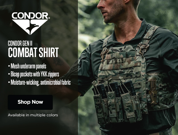 Condor Combat Shirt (Gen II). Mesh underarm panels. Bicep pockets with YKK zippers. Moisture-wicking, antimicrobial fabric. $44.95. Shop Now.