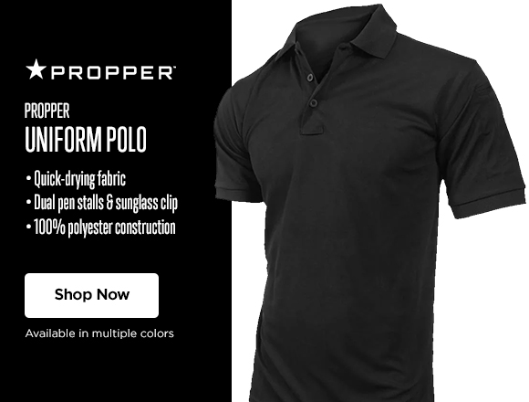 Propper Uniform Polo. Quick-drying fabric. Dual pen stalls & sunglass clip. 100% polyester construction. $24.99. Shop Now.